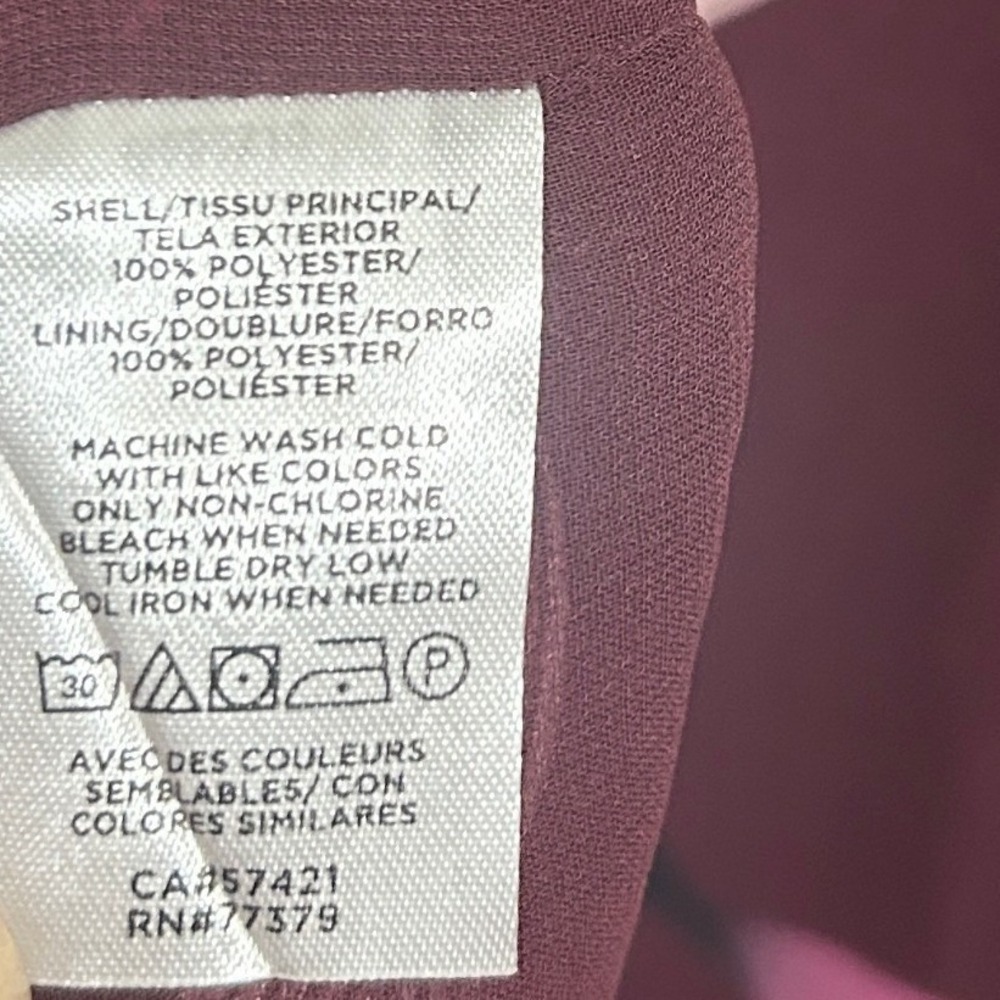 Ann Taylor Blouse Womens XL Burgundy Pink NWT Abstract Ribbon Ruffle Tie Neck - Picture 5 of 9